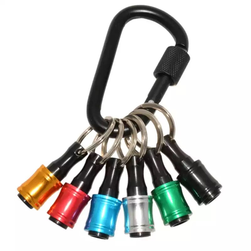 6pcs 1/4Inch hex shank bit holders with carabiner keychain