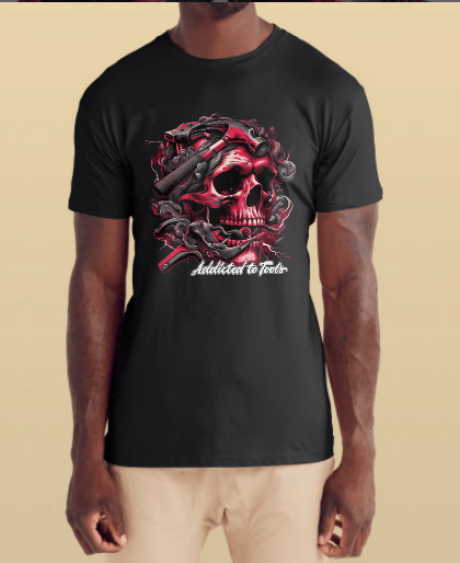 addicted to tools large skull shirt